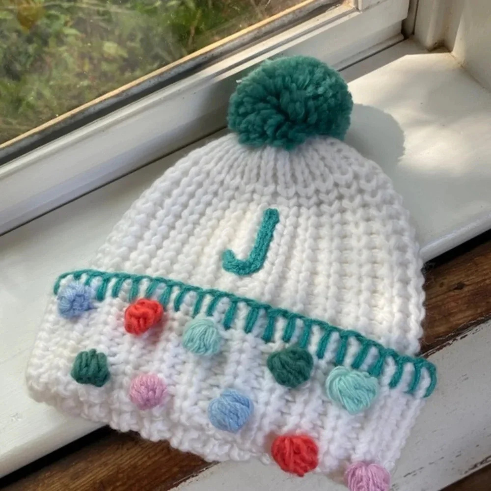 Anthropologie Monogram Pom Toddler Beanie